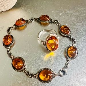 Amber and Sterling Bracelet/Ring